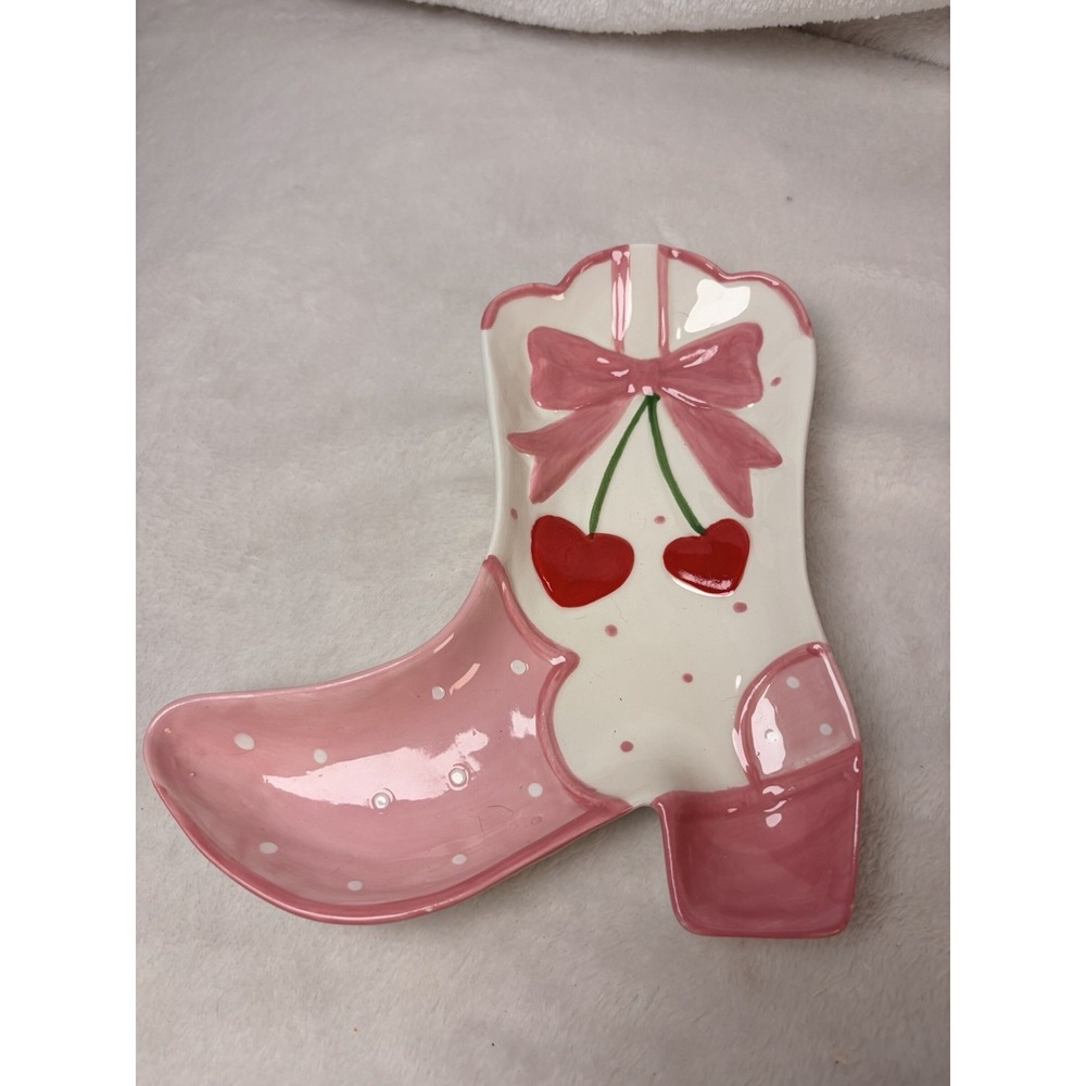 Simply Southern Pink Ceramic Cowboy Boot Trinket Dish Western Coquette NWOT